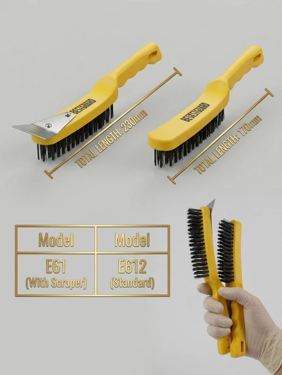 BESTGUARD Wire Brush Set Rust Paint Remover Steel Brush with Scraper 23cm 17cm - Image 5