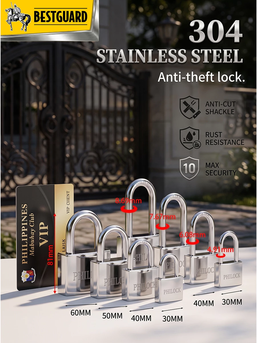 BESTGUARD 304 Stainless Steel Padlock | Anti-Theft & Waterproof Security Lock | Anti-Smash&Anti-Cut