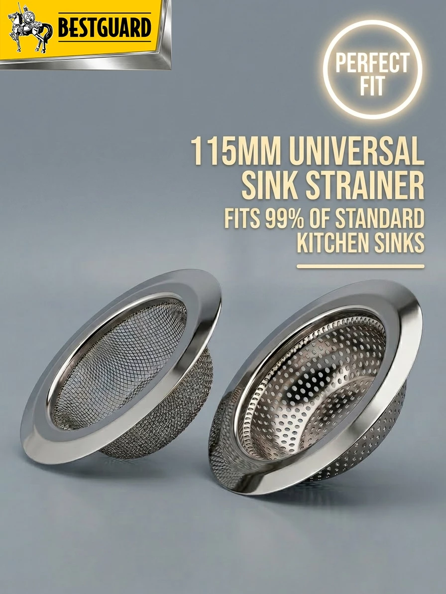 BESTGUARD 115mm Sink Strainer Stainless Steel Universal Drain Filter Dual Filtration