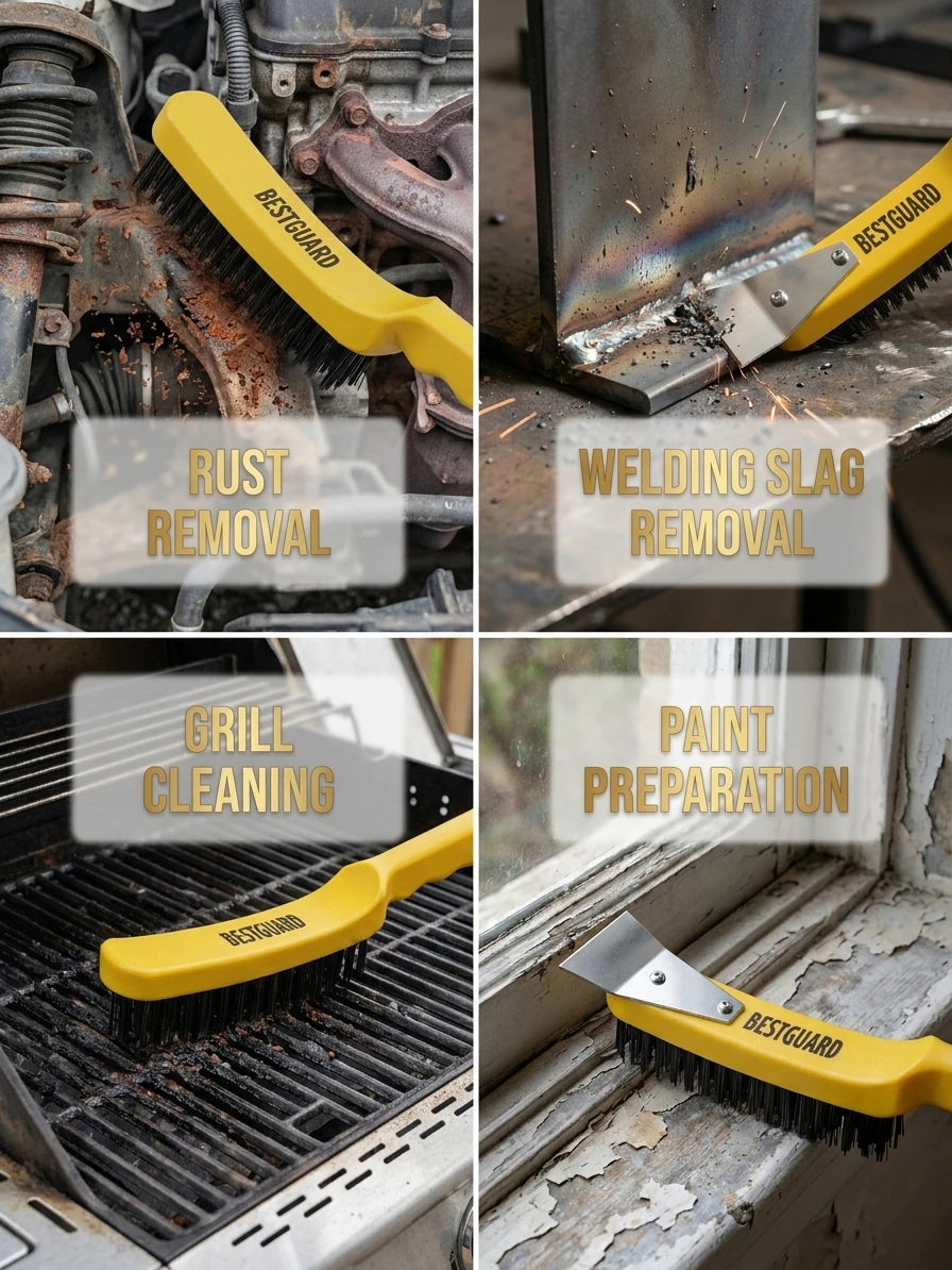 BESTGUARD Wire Brush Set Rust Paint Remover Steel Brush with Scraper 23cm 17cm - Image 6