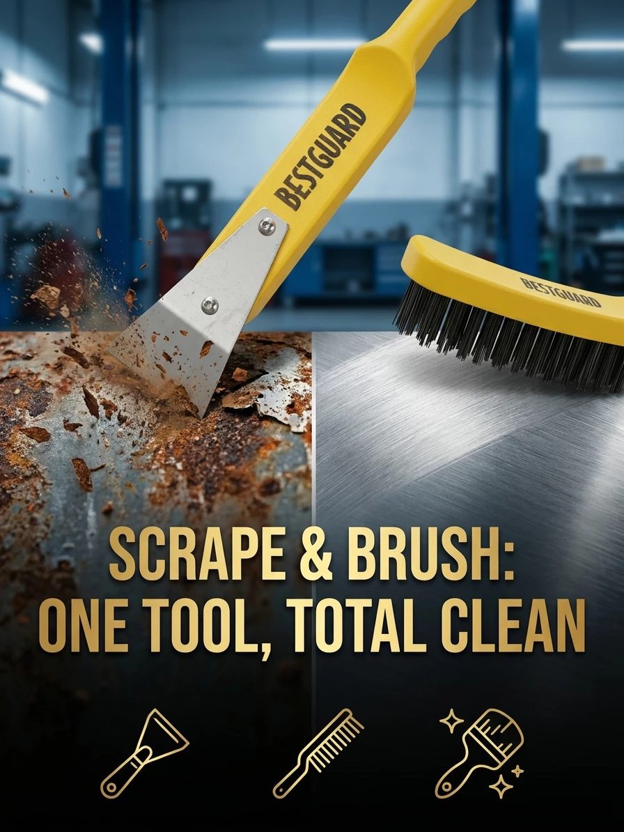 BESTGUARD Wire Brush Set Rust Paint Remover Steel Brush with Scraper 23cm 17cm - Image 3