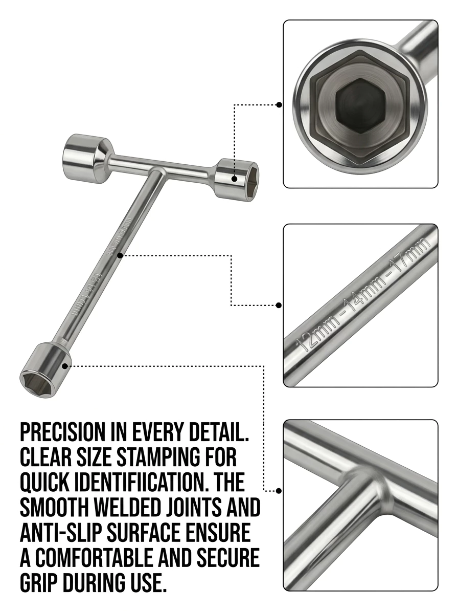 BESTGUARD T Handle Socket Wrench 8-19mm 3 in 1 Mini Spanner Tool Carbon Steel - Image 3