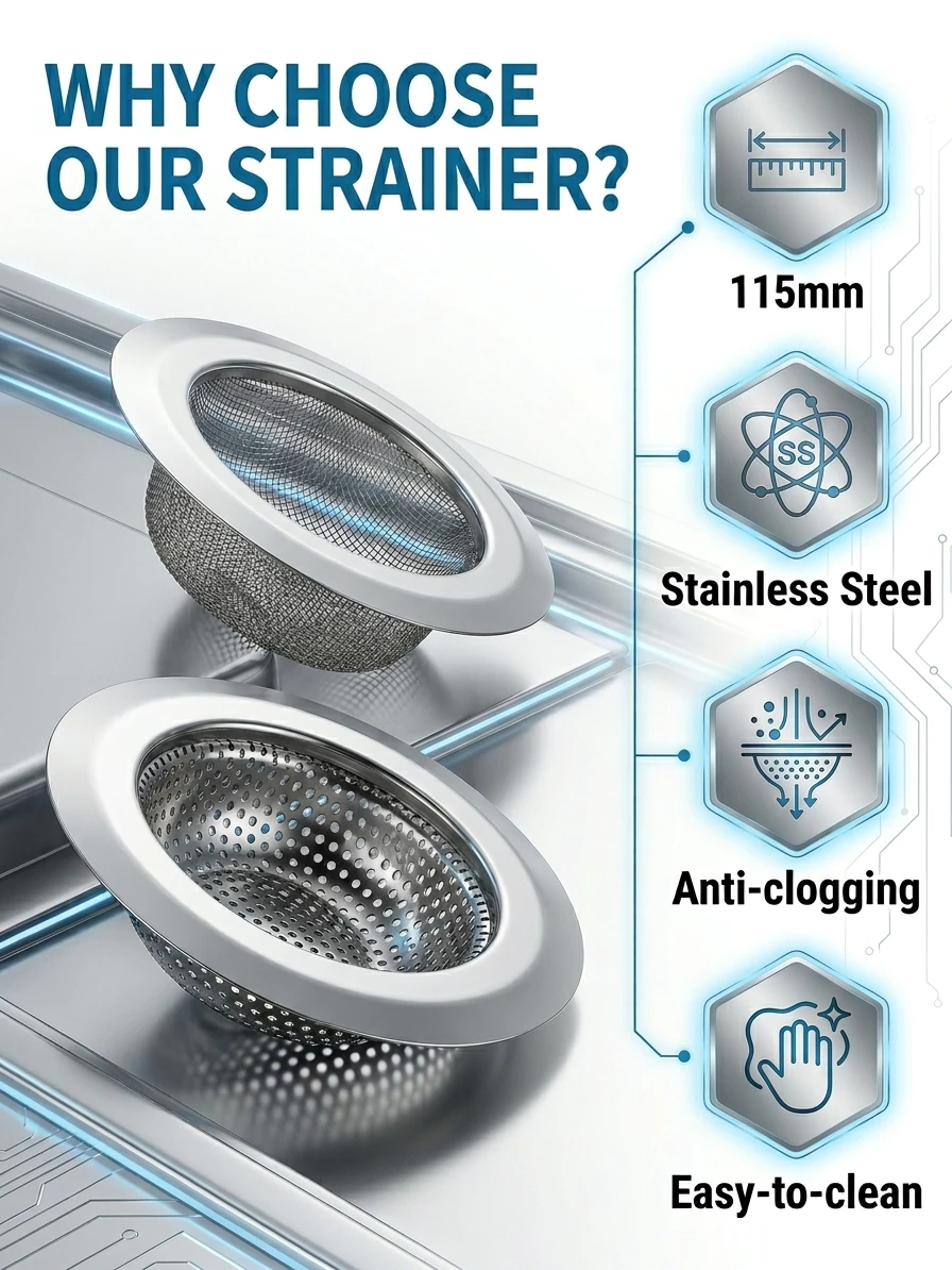 BESTGUARD 115mm Sink Strainer Stainless Steel Universal Drain Filter Dual Filtration - Image 9