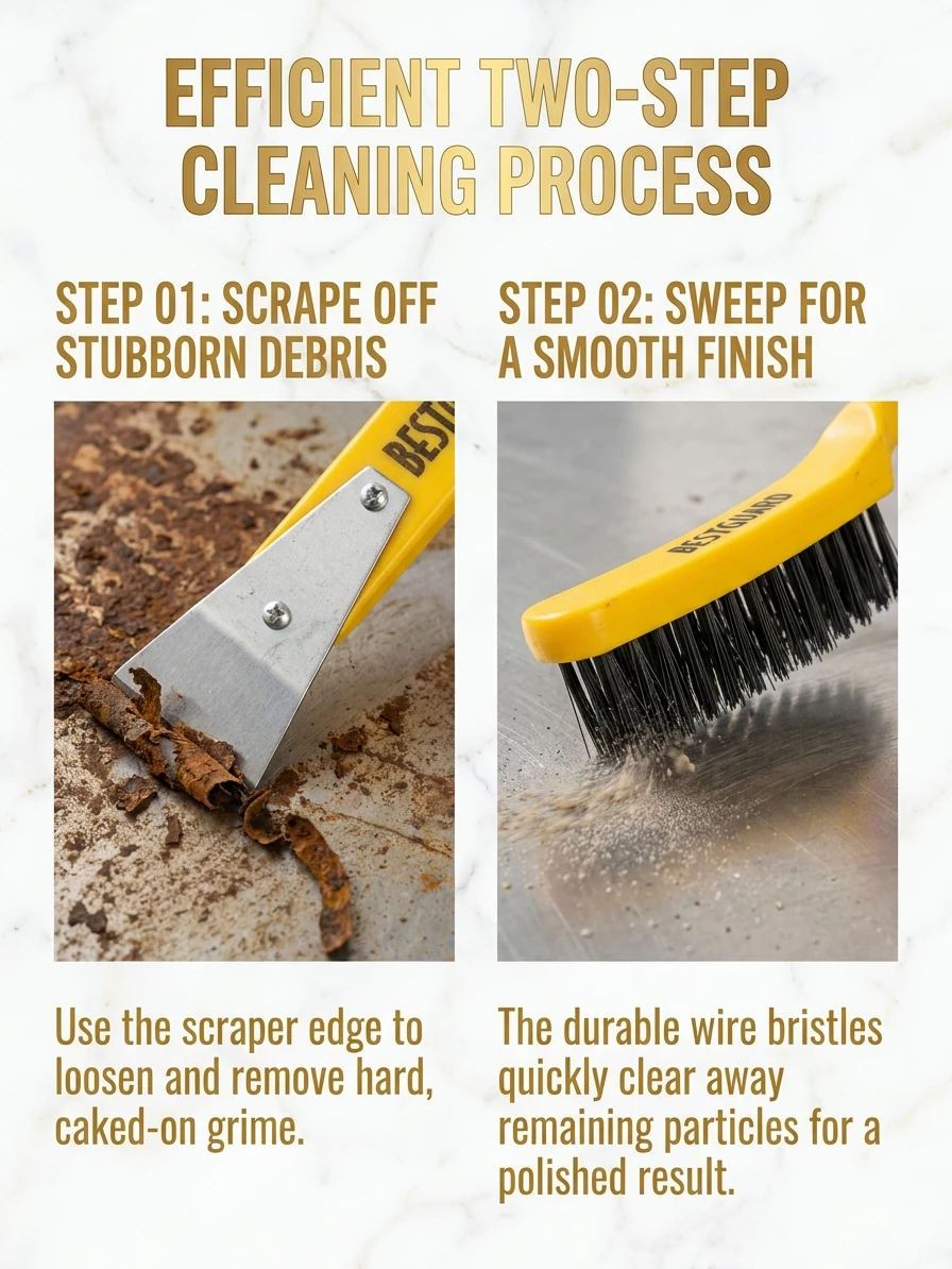 BESTGUARD Wire Brush Set Rust Paint Remover Steel Brush with Scraper 23cm 17cm - Image 8