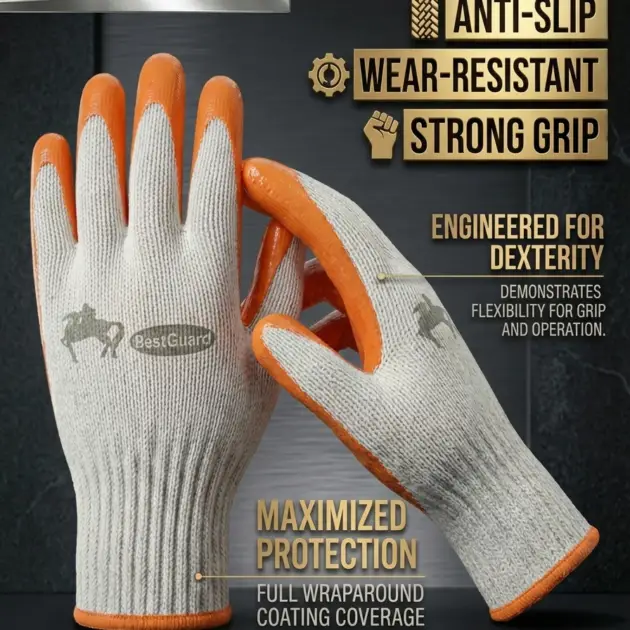 BESTGUARD Nitrile Coated Work Gloves – Anti-Slip, Wear-Resistant Safety Gloves for Construction