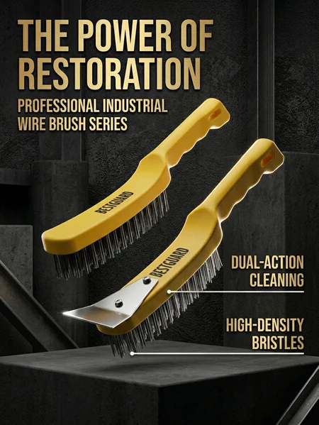 BESTGUARD Wire Brush Set Rust Paint Remover Steel Brush with Scraper 23cm 17cm